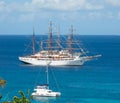 Sea cloud 1 and sea cloud 2 visiting Bequia in the grenadines Royalty Free Stock Photo