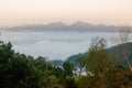 Sea of clouds at the dawn with a view of mountain range. Nan province, Thailand. Royalty Free Stock Photo