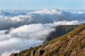 Sea of clouds in volcanic landscape of Teide national park, Tenerife, Canary islands, Spain. Royalty Free Stock Photo