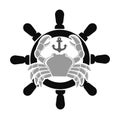 Sea club emblem with crab and handwheel illustration Royalty Free Stock Photo