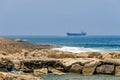 Sea coast and cargo ships Royalty Free Stock Photo