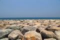 Sea coast coastline, rock breakwater Dubai, United Arab Emirates