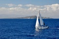 A sea coast in Corsica, Corse, France Europe with cliffs and small town Royalty Free Stock Photo