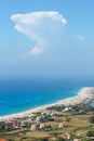 Sea coast and kiteboarders