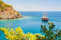 Sea coast with pines near Kemer, Turkey Royalty Free Stock Photo