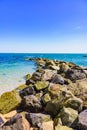 Sea coastline with a stone Royalty Free Stock Photo