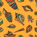 Sea cockleshell seamless pattern