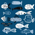 Sea collection. Set of hand drawn fish