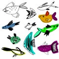 Sea color hand drawn fish