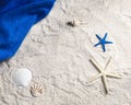 Sea concept background decorated with seashell starfish sand border frame Royalty Free Stock Photo