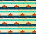 Sea concept seamless pattern. Geometric shapes of fish, ship, wave stripes in blue, orange colors. White, yellow easy Royalty Free Stock Photo