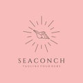 sea conch icon and sunburst line art logo vector symbol illustration design