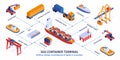 Sea Container Terminal Isometric Infographics