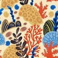 Sea corals. Simple hand drawn elements. Seamless pattern.