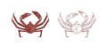 Sea crabs vector illustrations set. Colorful and monochrome hand drawn crustaceans on white background. Restaurant