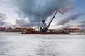 A sea crane, a barge Royalty Free Stock Photo