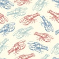 Sea crayfish colorful pattern seamless