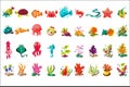 Sea creature big set, colorful cartoon ocean animals, plants and fishes vector Illustrations on a white background Royalty Free Stock Photo