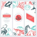 Sea Creatures - color drawn template banner.