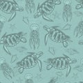 Sea creatures pattern seamless monochrome Royalty Free Stock Photo