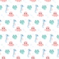 Sea creatures pattern seamless set cute vector Royalty Free Stock Photo