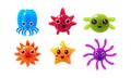 Sea creatures set, cute marine colorful bright glossy animal characters vector Illustration Royalty Free Stock Photo