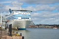 Sea cruise ferry Silja Symphony in the harbour of Helsinki, cloud day in August