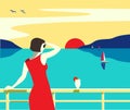 Sea cruise liner tourist trip hand drawn poster