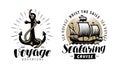 Sea cruise, seafaring logo or label. Nautical concept. Vintage vector Royalty Free Stock Photo