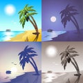 Sea cruise ship and summer tropic palm beach island scene set