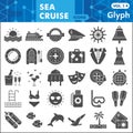 Sea cruise solid icon set, voyage symbols collection or sketches. Vacation and travel glyph style signs for web and app Royalty Free Stock Photo