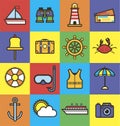 Sea cruise travel or summer ocean vacation vector flat icons Royalty Free Stock Photo