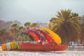 Sea cycle catamarans on the beach