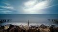 Sea Defences - Rocks and dramatic Sky Royalty Free Stock Photo