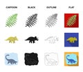 Sea dinosaur,triceratops, prehistoric plant, human skull. Dinosaur and prehistoric period set collection icons in Royalty Free Stock Photo