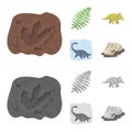 Sea dinosaur,triceratops, prehistoric plant, human skull. Dinosaur and prehistoric period set collection icons in Royalty Free Stock Photo