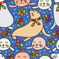 Sea dog cute seamless pattern