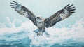 Hyperrealistic Eagle Painting: Majestic Bird Soaring Above Waves