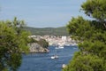 Sea entrance to Sibenik, Adriatic, beautiful panorama, pune trees and seascape, Croatia, nautical