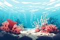 Ocean coral background blue sea cartoon nature water life reef underwater illustration Royalty Free Stock Photo
