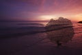 Sea fan on  sand beach, with ocean sky and seascape, early sunrise time Royalty Free Stock Photo