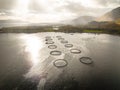 Aquaculture Sea Farm at Sunset Aerial View