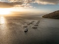 Aquaculture Sea Farm at Sunset Aerial View