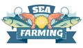 Sea Farming Aquaculture, illustrated vector logo badge