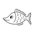 Sea fish. Black color outline isolated on white background. Cute cartoon fish. Hand drawn contour line icon. Sea animal pattern. M Royalty Free Stock Photo