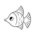 Sea fish. Black color outline isolated on white background. Cute cartoon fish. Hand drawn contour line icon. Sea animal pattern. M Royalty Free Stock Photo