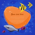 Sea fish on bright background with place for your text. Vector illustration