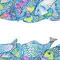 Sea fish illustration. watercolor background Royalty Free Stock Photo