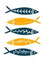 Sea fish simple styling print. Two color. Quote lettering with sea rope. Print for kids t-shirt and sea style souvenirs