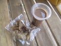 Sea fish skin crackers are delicious and tasty drinking coffee